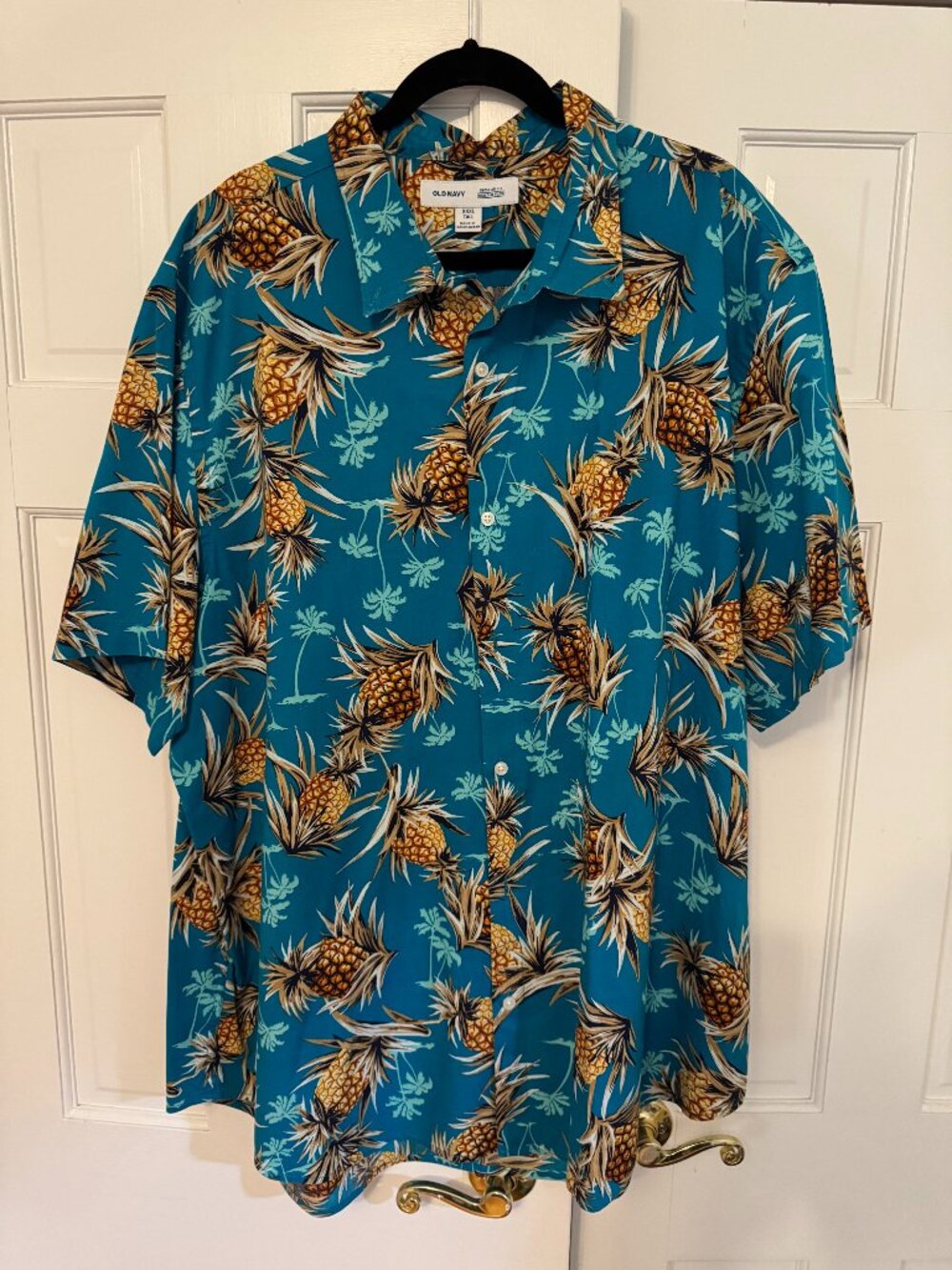 Old Navy Vintage Everyday Pineapple Button Down Shirt Blue 3XLT